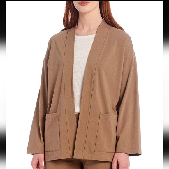 Eileen fisher open front tan cardigan w front pockets sz xs nwot laganlook coast - Picture 1 of 5